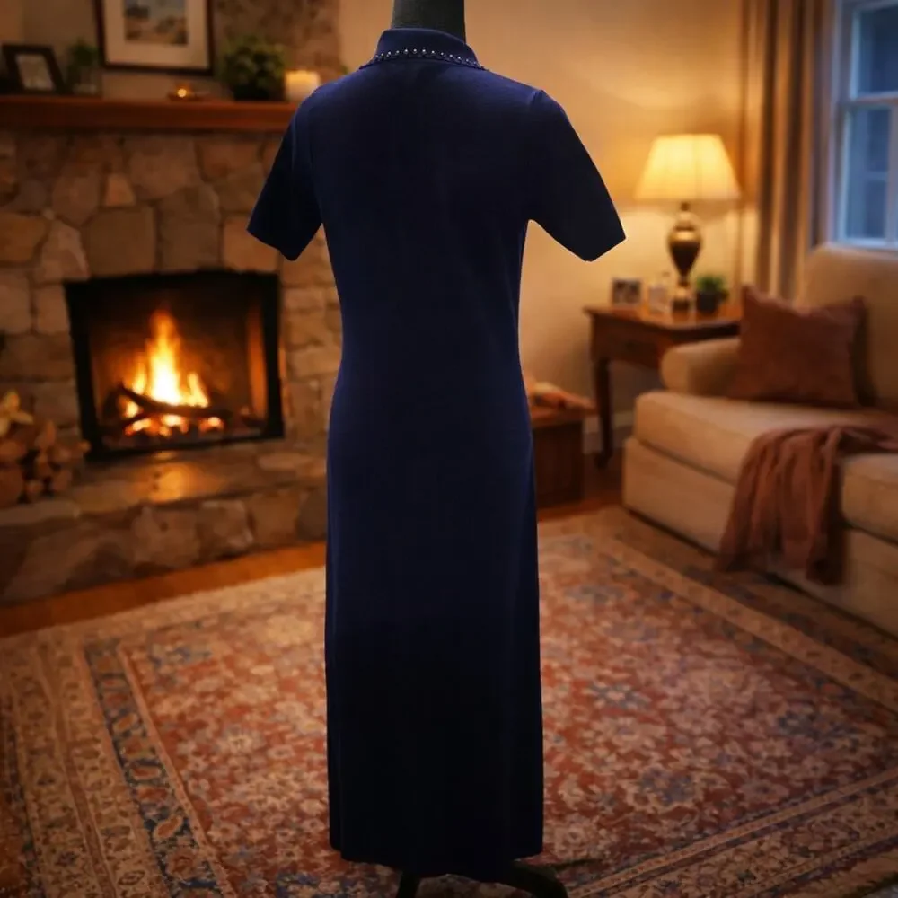 Zoe & Claire Sweater Dress Womens Medium Blue Collared Midi Length - Picture 2 of 10